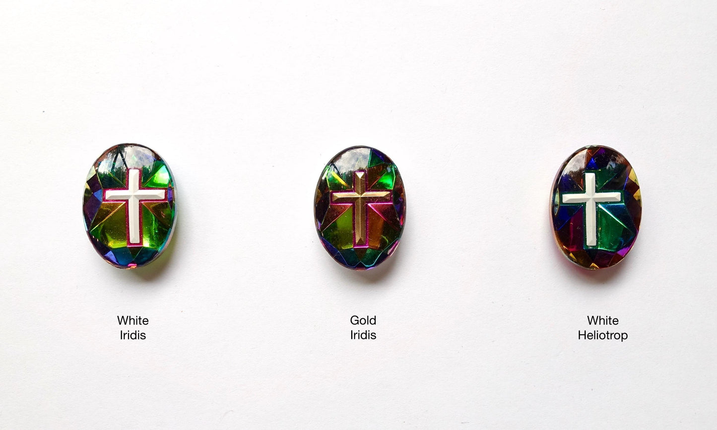 2 Schmucksteine Kreuz Oval 25x18mm iridis heliotrop