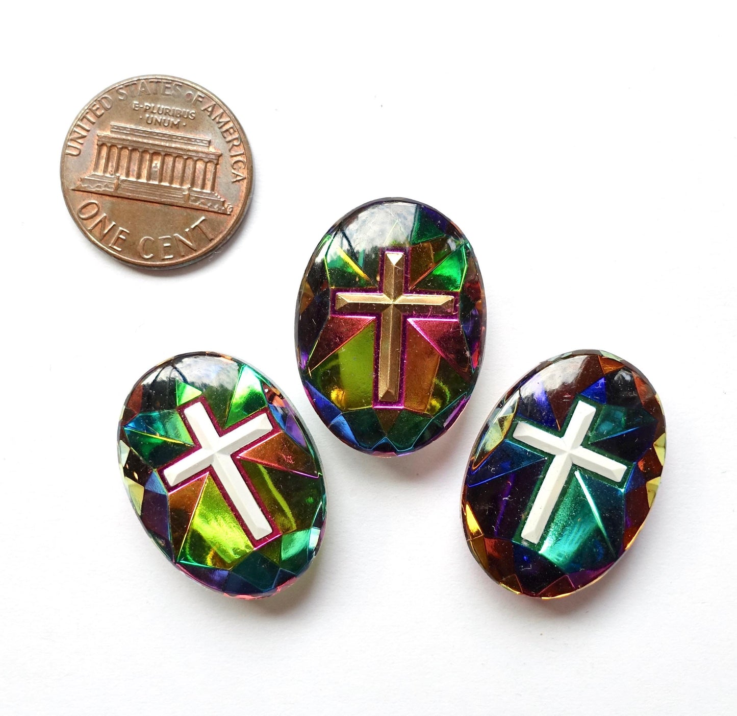 2 Schmucksteine Kreuz Oval 25x18mm iridis heliotrop