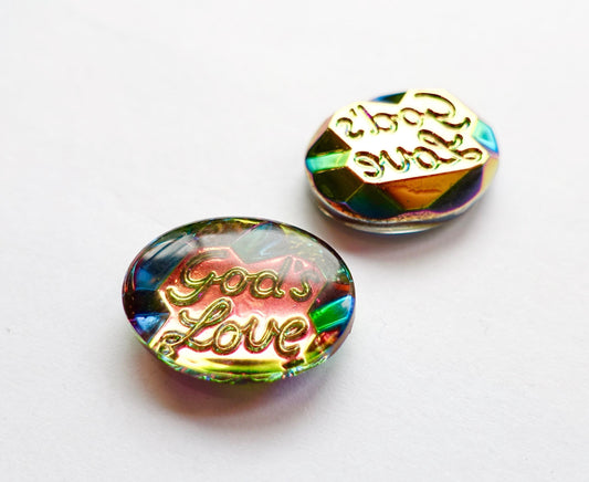 2 Schmucksteine 18x13 mm oval God's Love Iridis