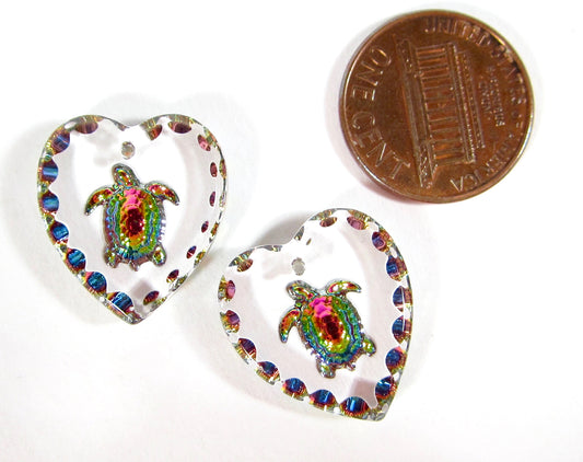 2 Schildkröten Herz Anhänger 20x18mm iridis