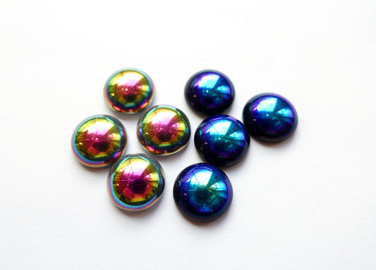 8 cabochons 11mm rund blau pink aurora borealis