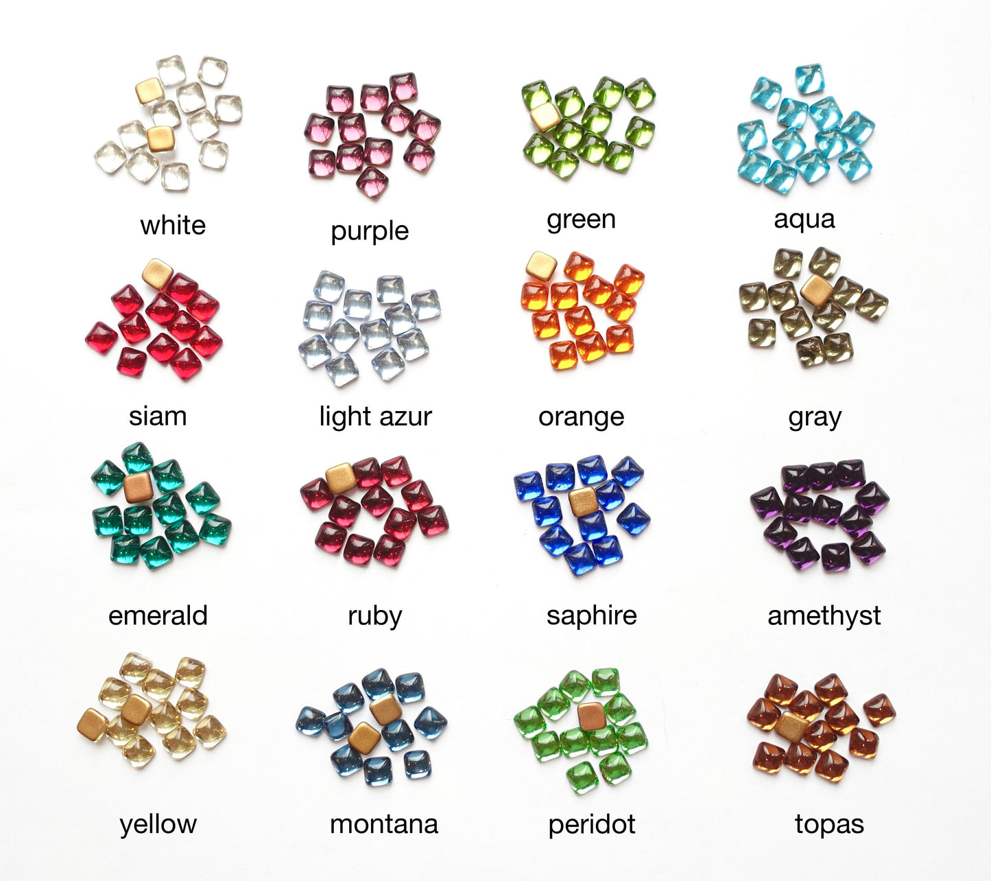 48 cabochons quadrat 6x6mm bunt opal glas foiled
