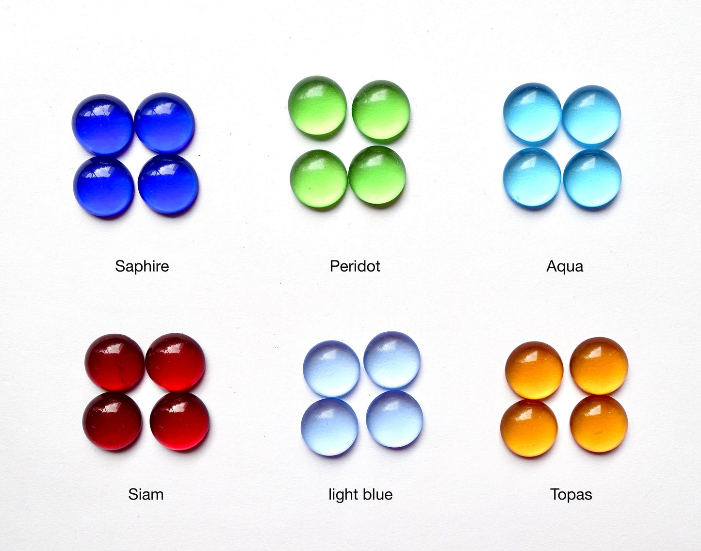 12 Cabochons 11mm rund transparent bunt