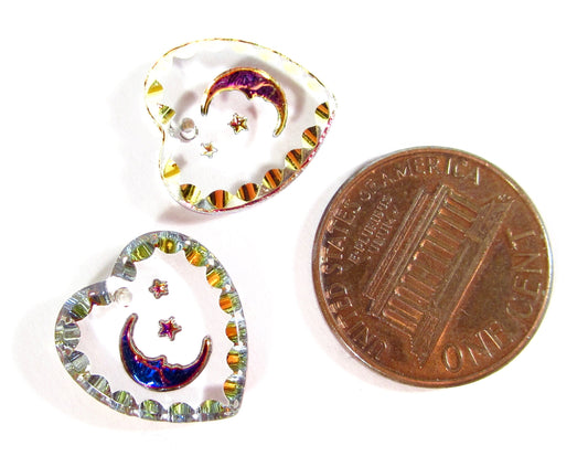 2 Mond Herz Anhänger 15x14 mm Heliotrop