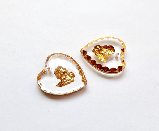 2 Amor Herz Anhänger Engel 20x18 mm gold transparent