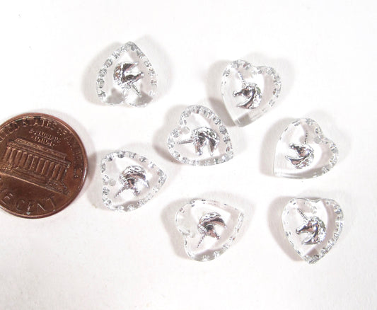 2 Herz Anhänger transparent Silber Einhorn 12x11mm