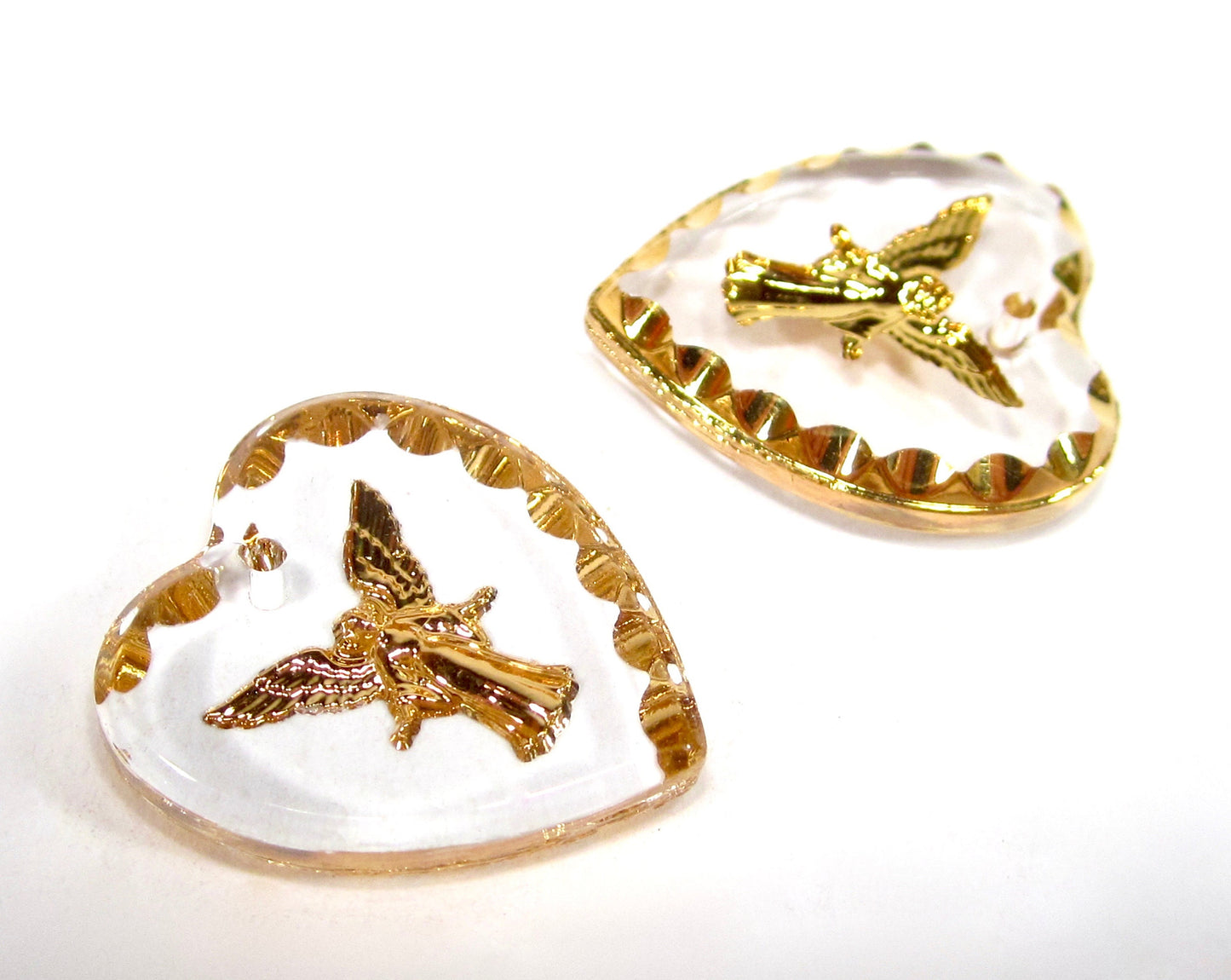 2 Engel Herz Anhänger 20x18 mm transparent Gold