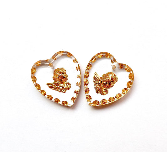 2 Amor Herz Anhänger Engel 20x18 mm gold transparent