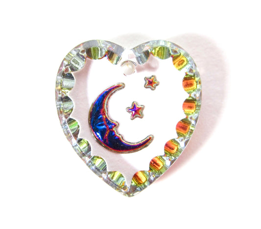 2 Mond Herz Anhänger 15x14 mm Heliotrop