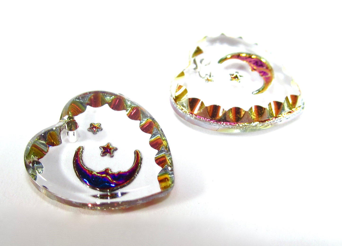 2 Mond Herz Anhänger 15x14 mm Heliotrop
