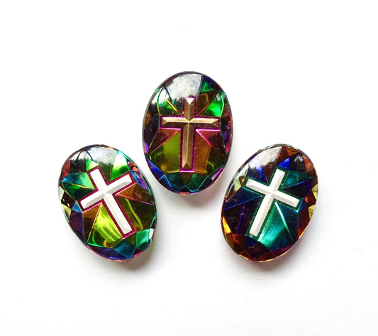 2 Schmucksteine Kreuz Oval 25x18mm iridis heliotrop