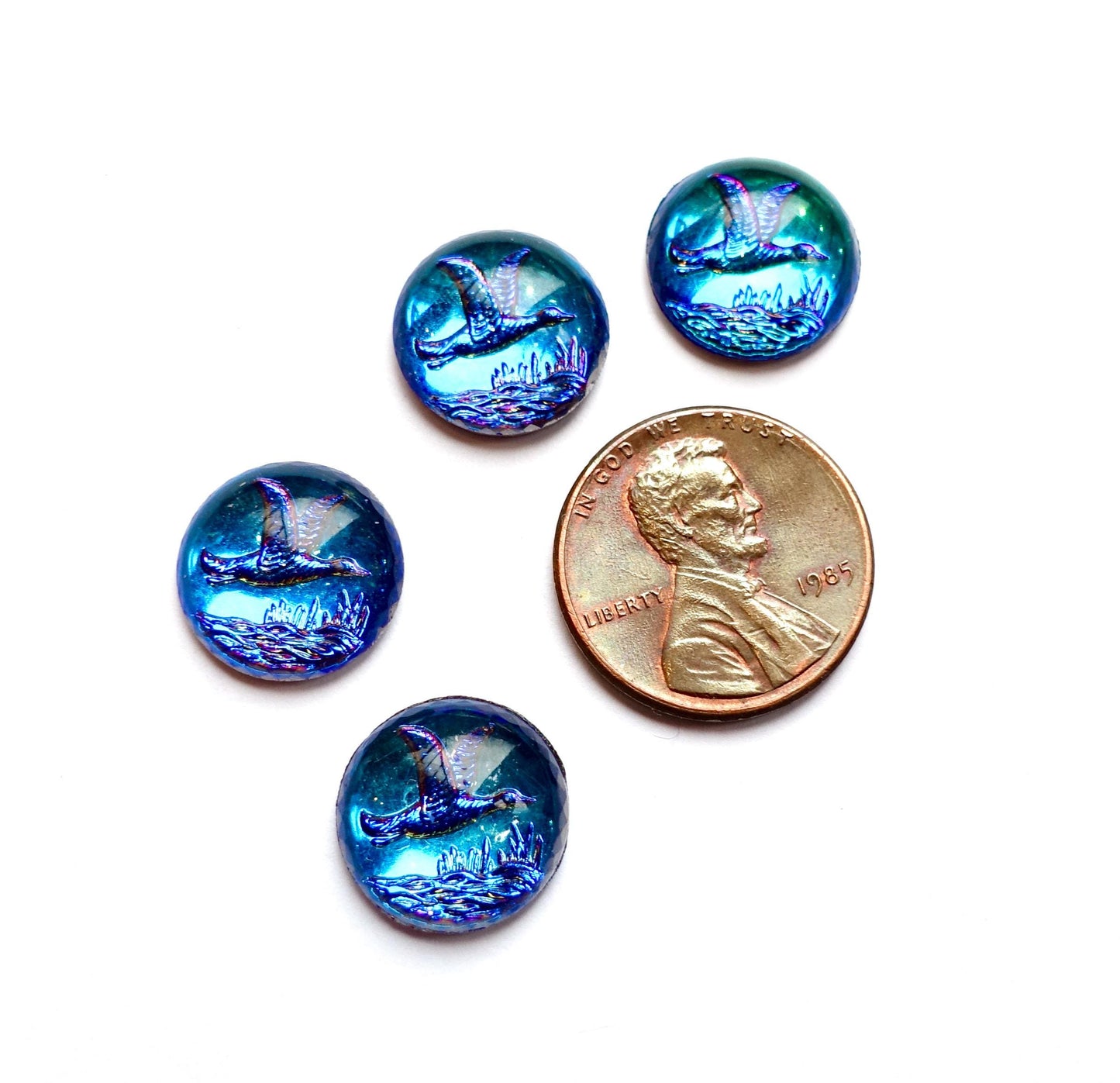 4 cabochons Wildgans Rund 13mm bermuda blau