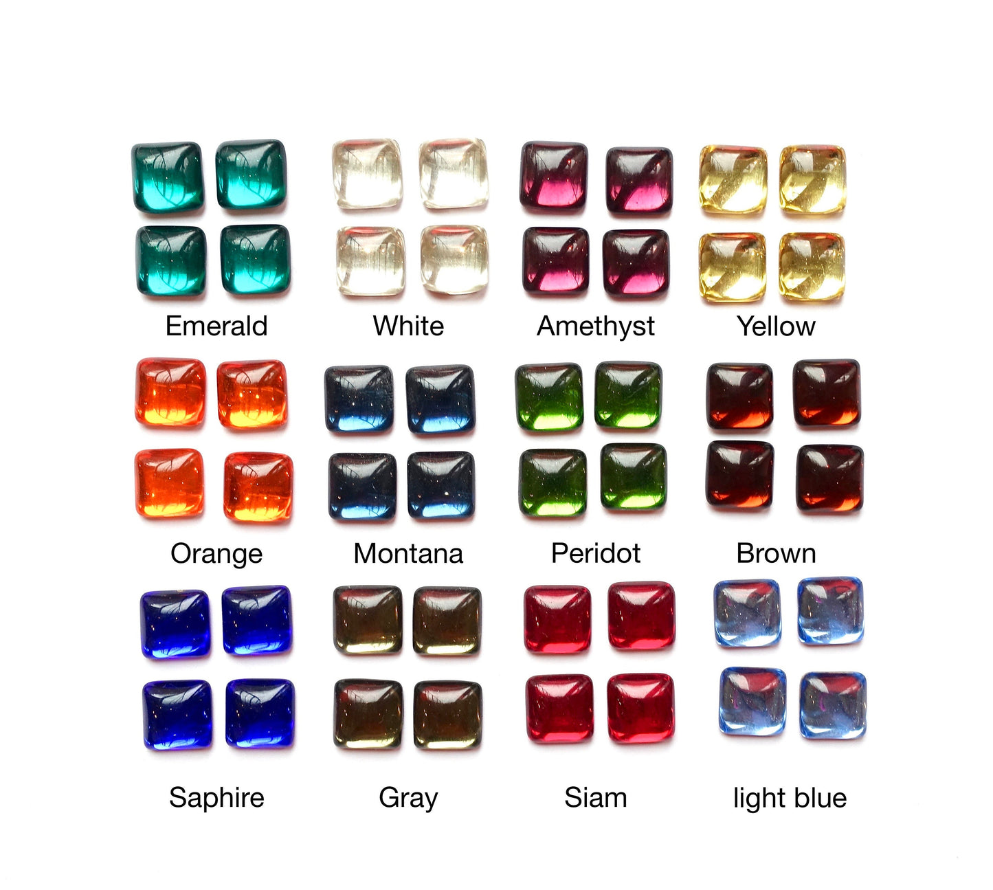 12 cabochons 12x12mm bunt opal glas quadrat