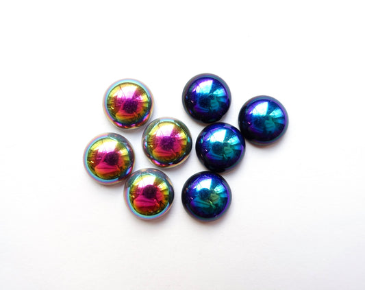 8 cabochons 11mm rund blau pink aurora borealis