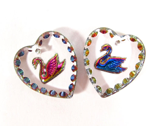 2 Schwan Herz Anhänger 20x18 pink blau transparent