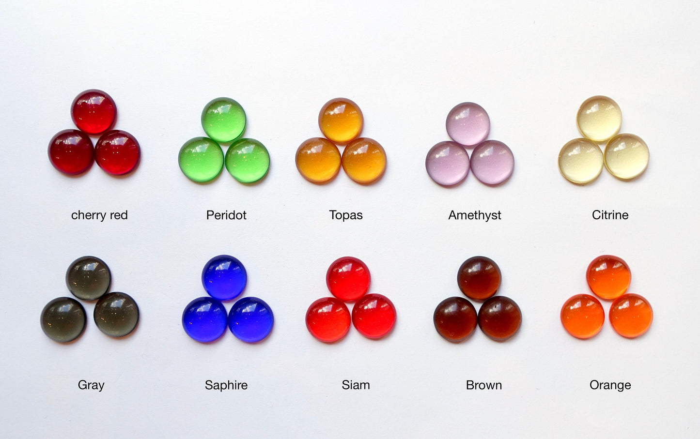 6 Cabochons 15mm rund transparent bunt