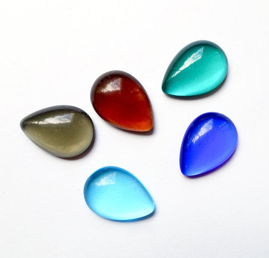 6 cabochons Tropfen 18x13mm transparent bunt mix