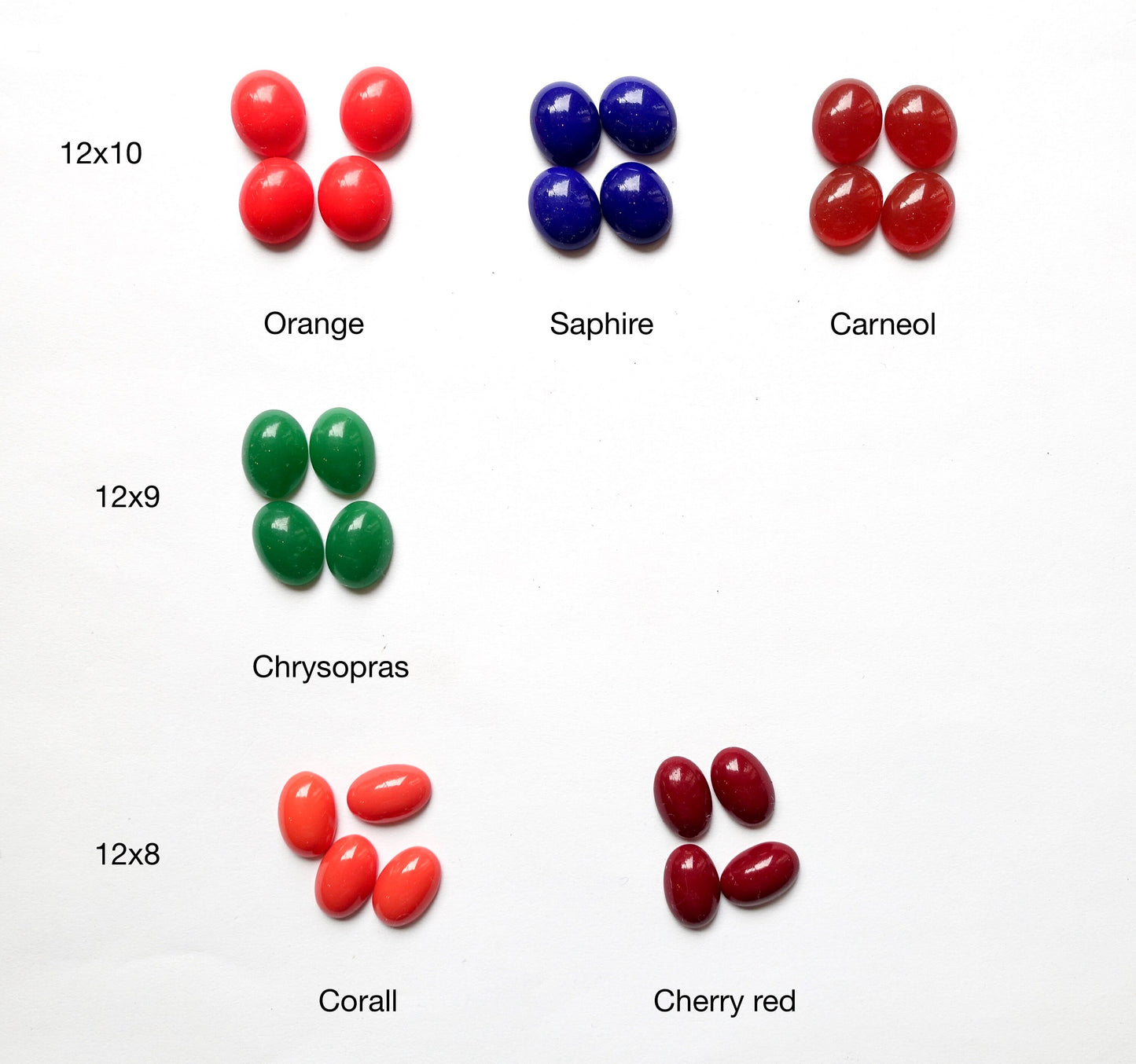 12 Cabochons Oval 12x10 12x9 12x8 bunt satt opak