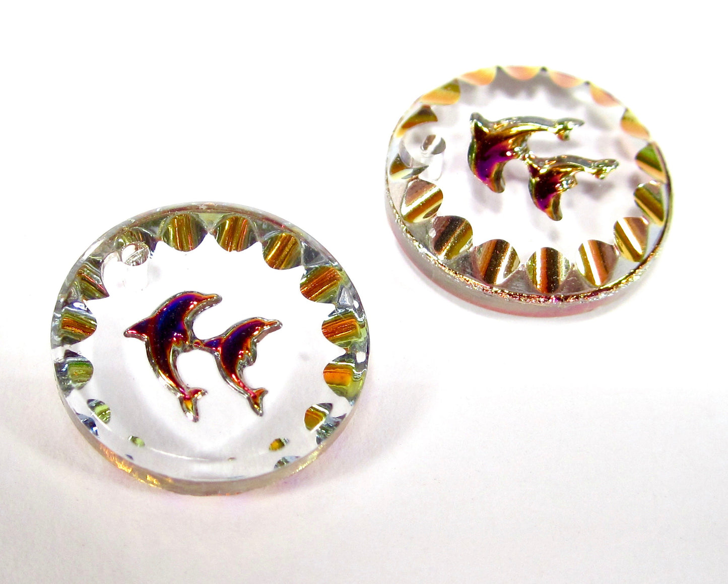 2 Delfin Anhänger 15 mm rund transparent heliotrop
