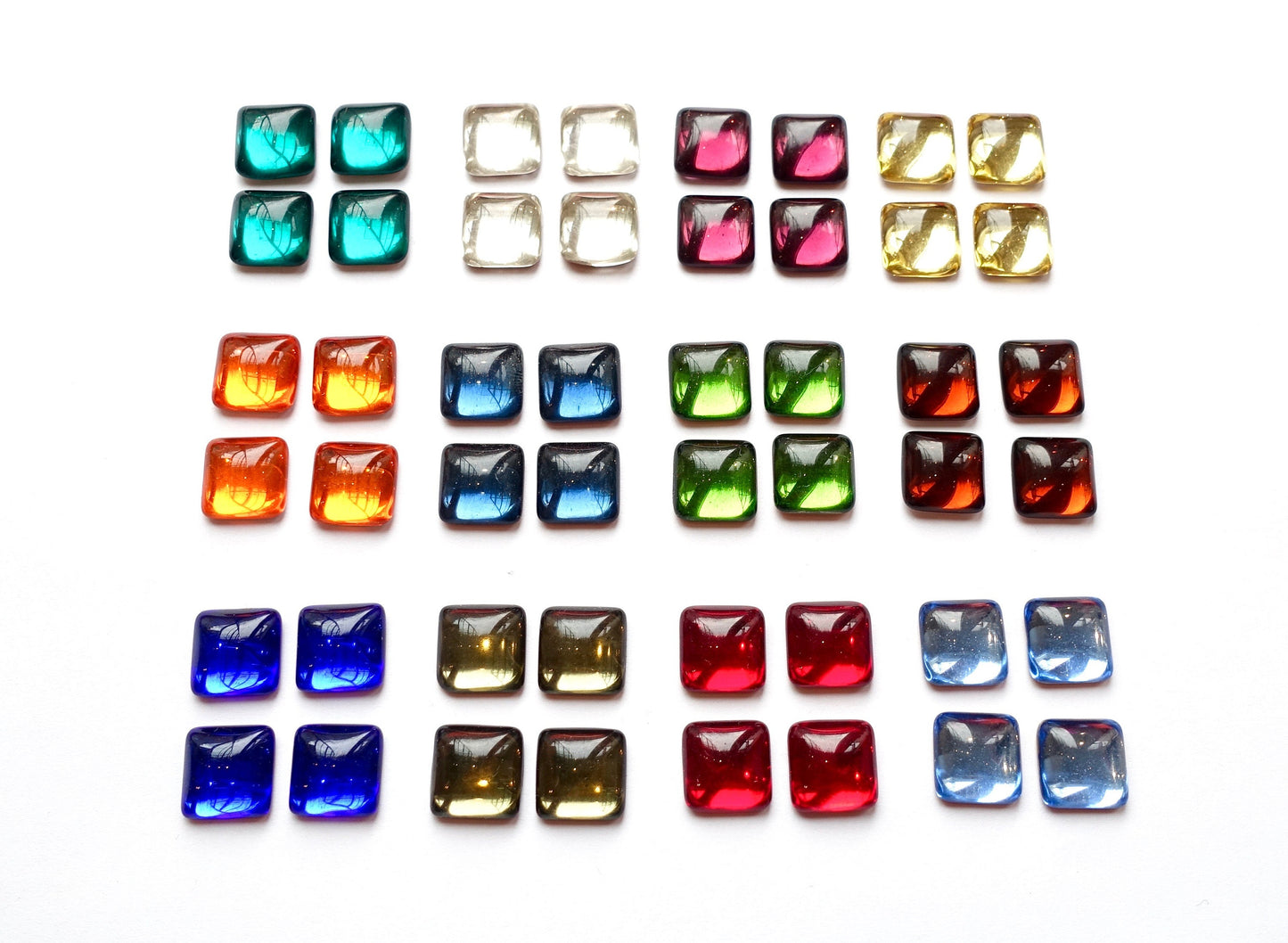 12 cabochons 12x12mm bunt opal glas quadrat