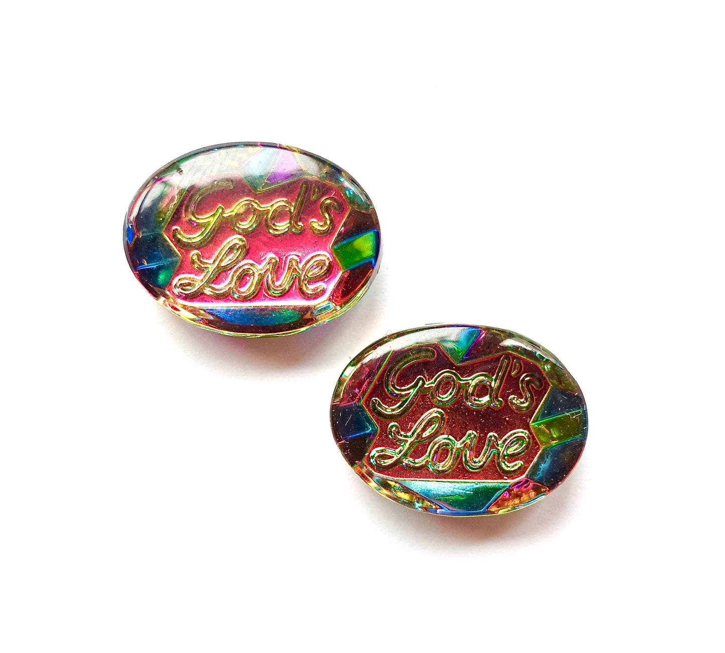 2 Schmucksteine 18x13 mm oval God's Love Iridis