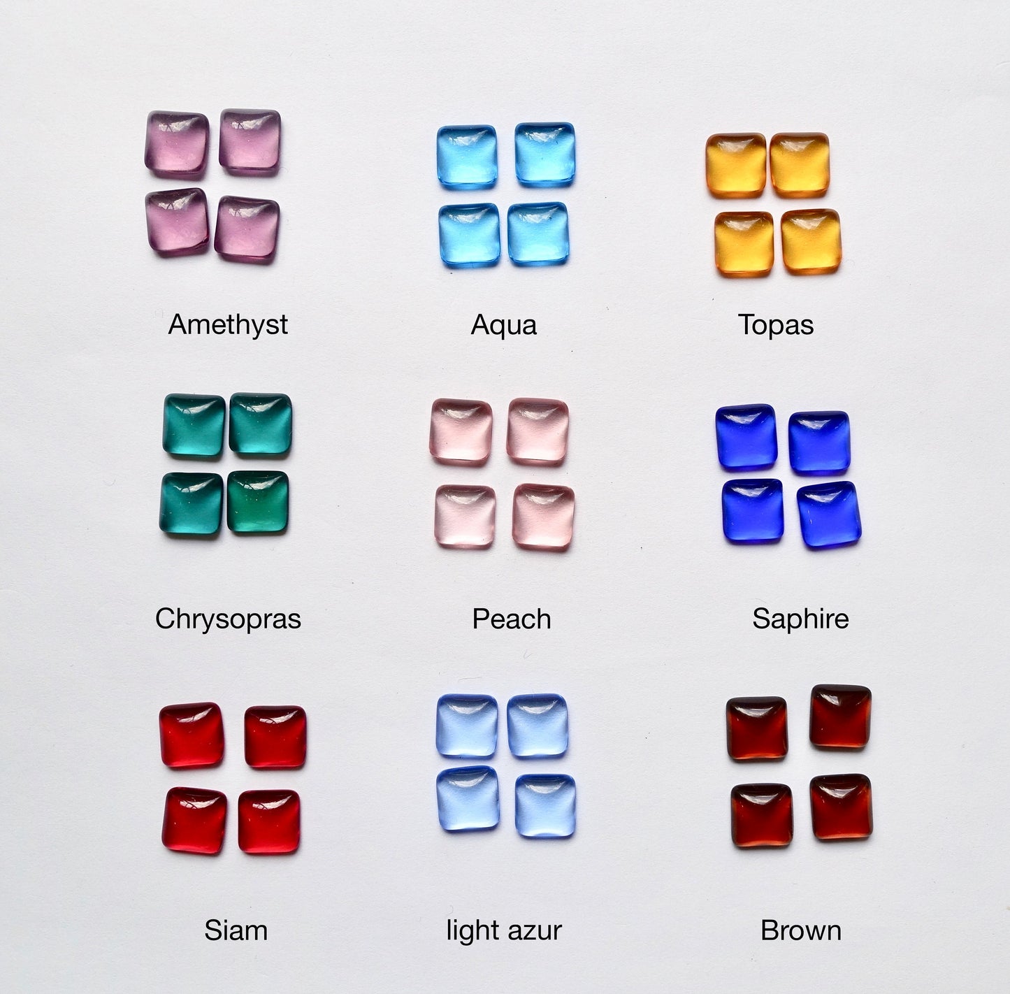 24 cabochons Quadrat 10x10mm transparent bunt mix