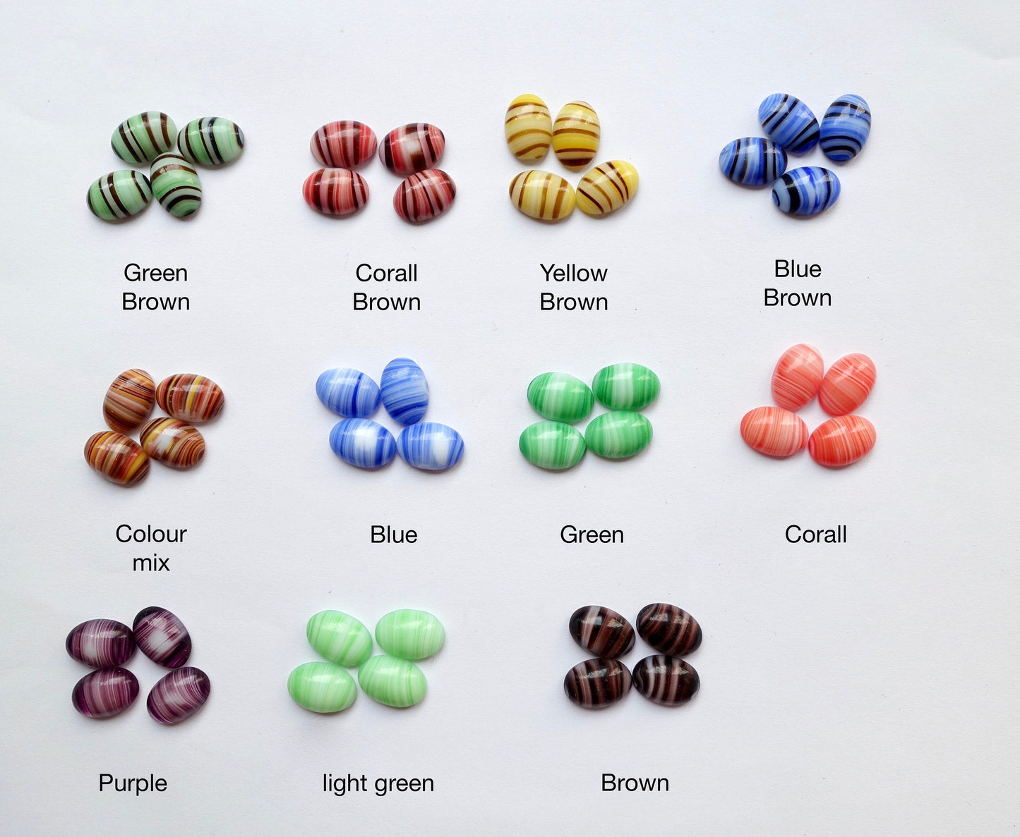 4 cabochons Oval 14x10 mm streifen opak bunt
