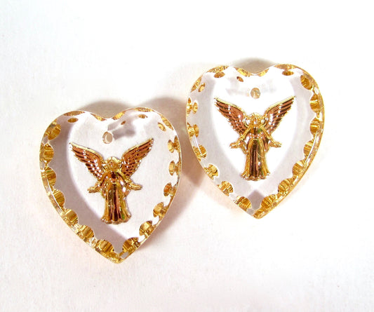 2 Engel Herz Anhänger 20x18 mm transparent Gold
