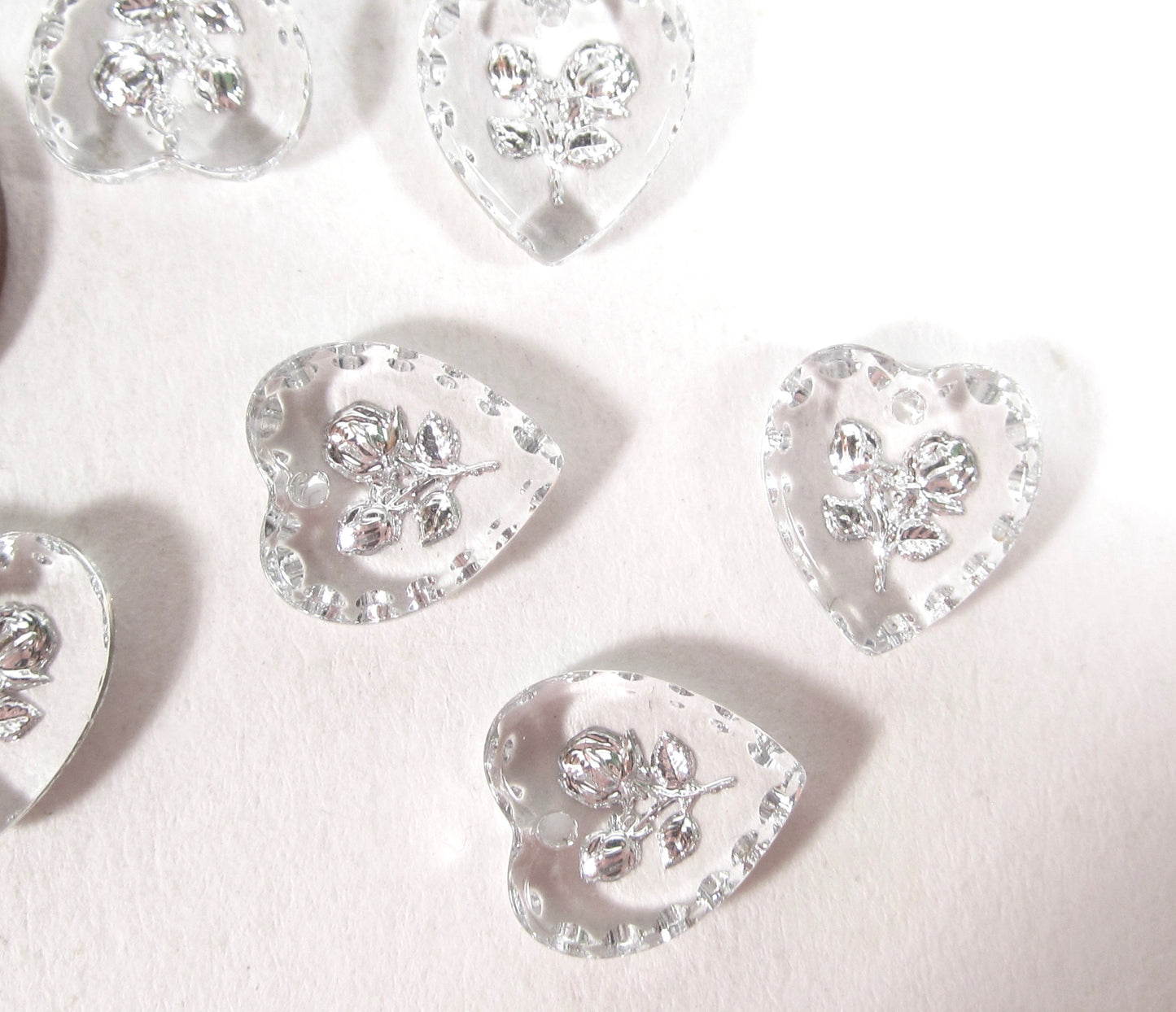 2 Herz Rosen Anhänger transparent Silber 12x11mm