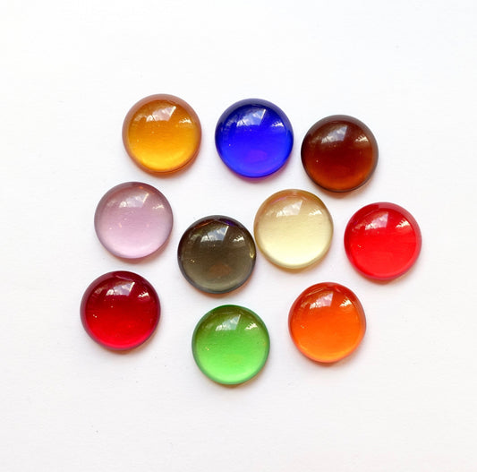 6 Cabochons 15mm rund transparent bunt