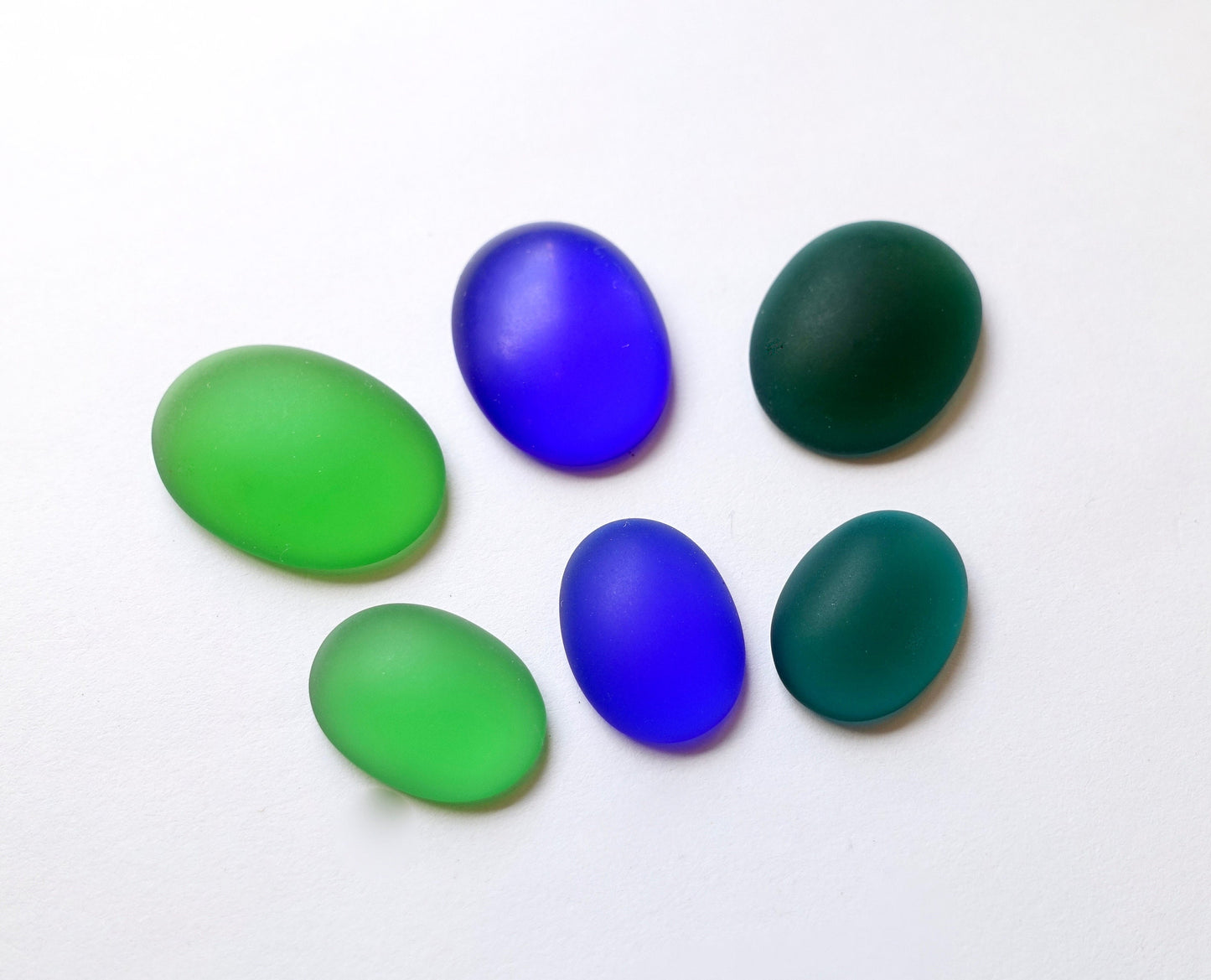 2/ 6 Cabochons Oval 18x13mm 25x18mm mattiert blau grün
