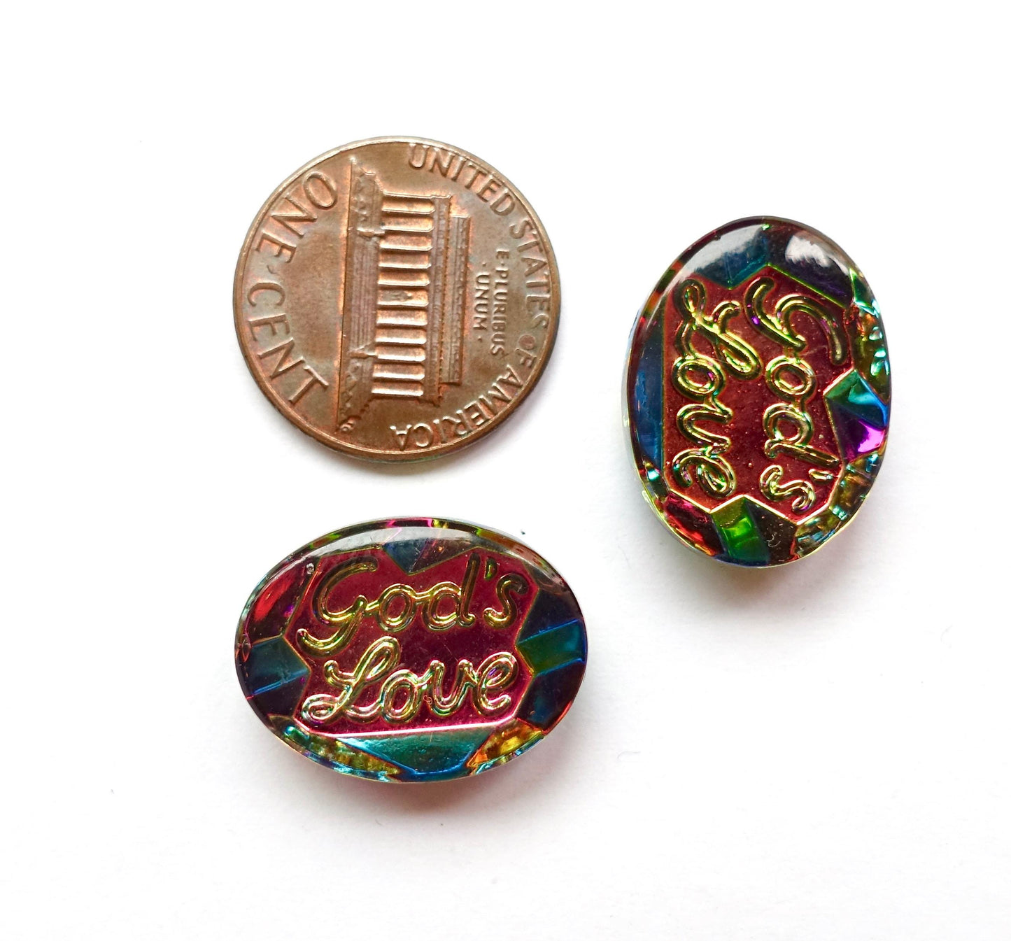 2 Schmucksteine 18x13 mm oval God's Love Iridis