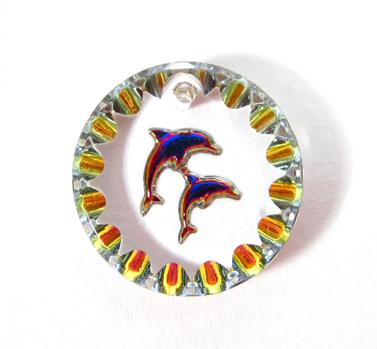 2 Delfin Anhänger 15 mm rund transparent heliotrop