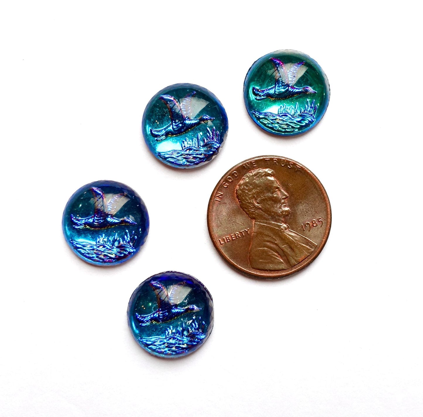 4 cabochons Wildgans Rund 13mm bermuda blau