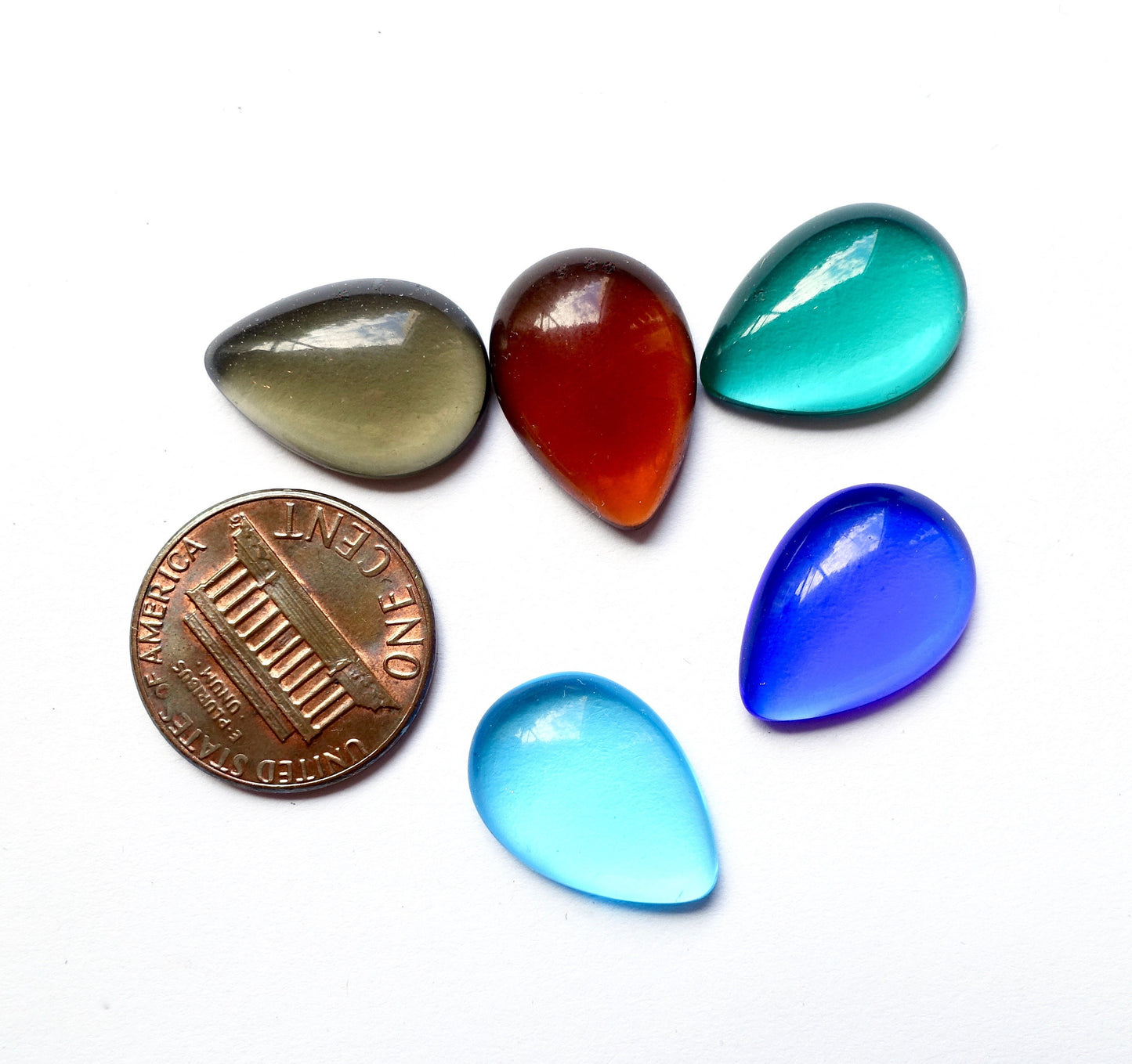 6 cabochons Tropfen 18x13mm transparent bunt mix