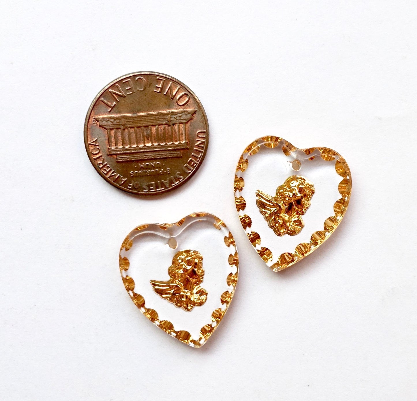 2 Amor Herz Anhänger Engel 20x18 mm gold transparent