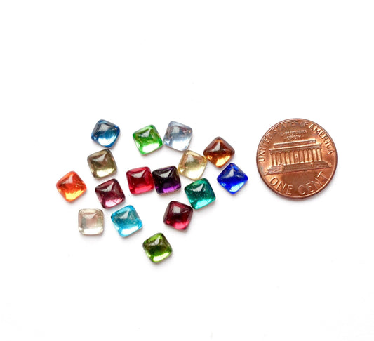 48 cabochons quadrat 6x6mm bunt opal glas foiled