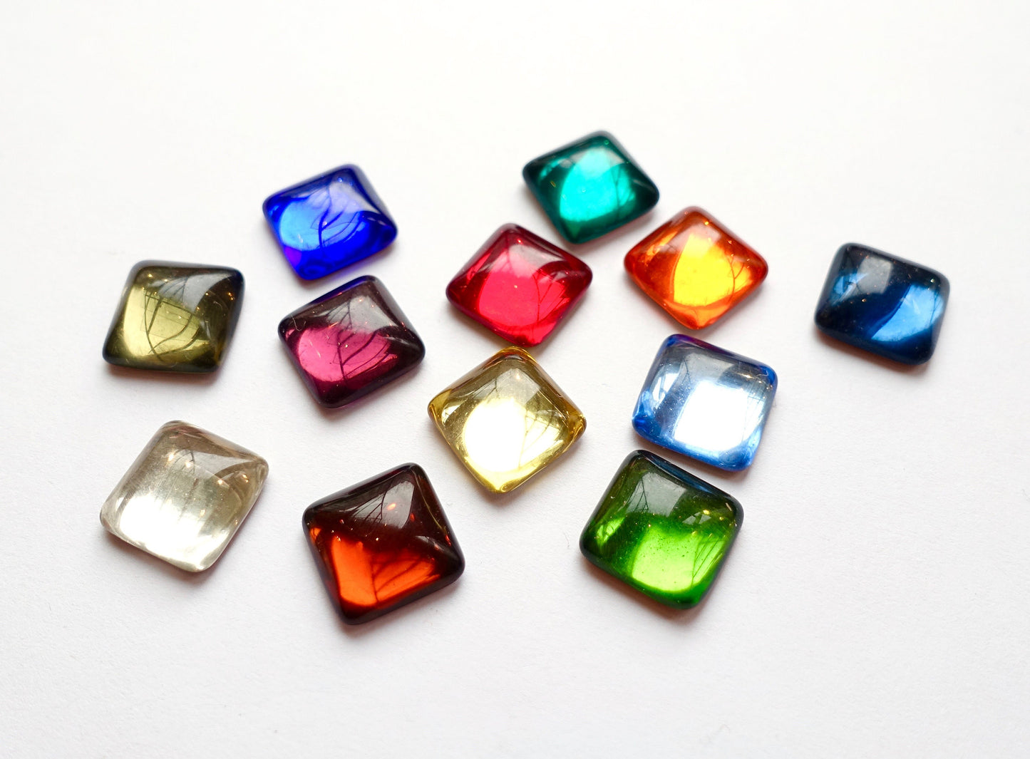 12 cabochons 12x12mm bunt opal glas quadrat