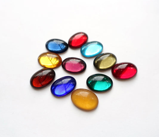 6 cabochons 18x13mm oval Opal Glas bronze foiled