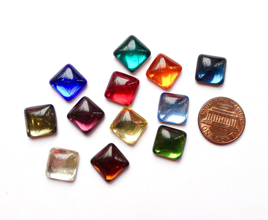 12 cabochons 12x12mm bunt opal glas quadrat