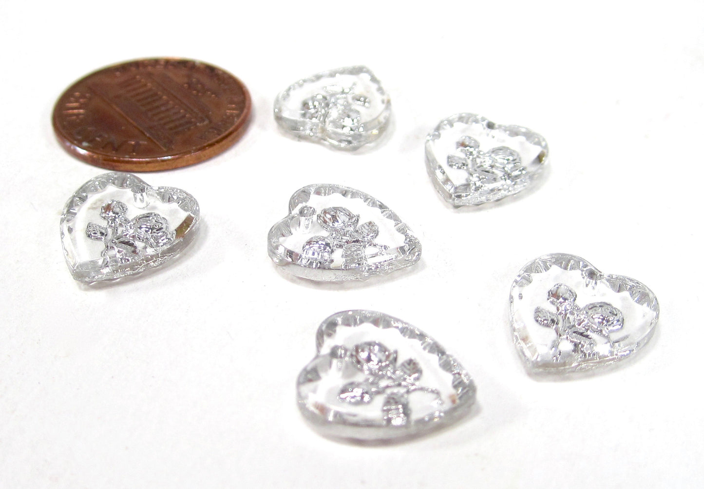 2 Herz Rosen Anhänger transparent Silber 12x11mm