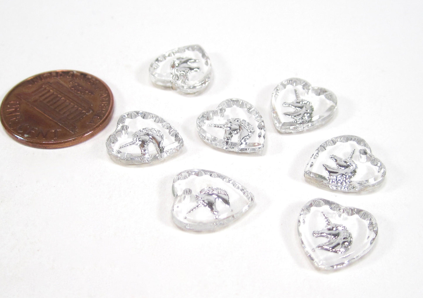 2 Herz Anhänger transparent Silber Einhorn 12x11mm