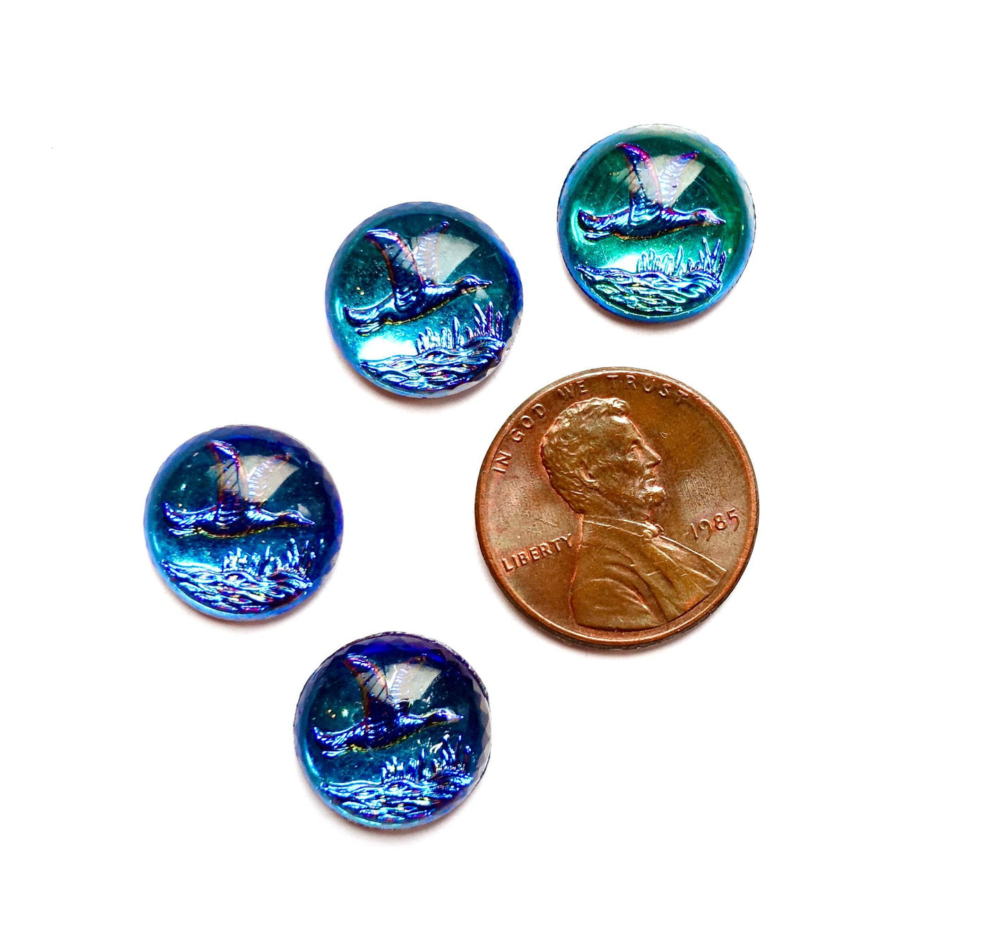 4 cabochons Wildgans Rund 13mm bermuda blau