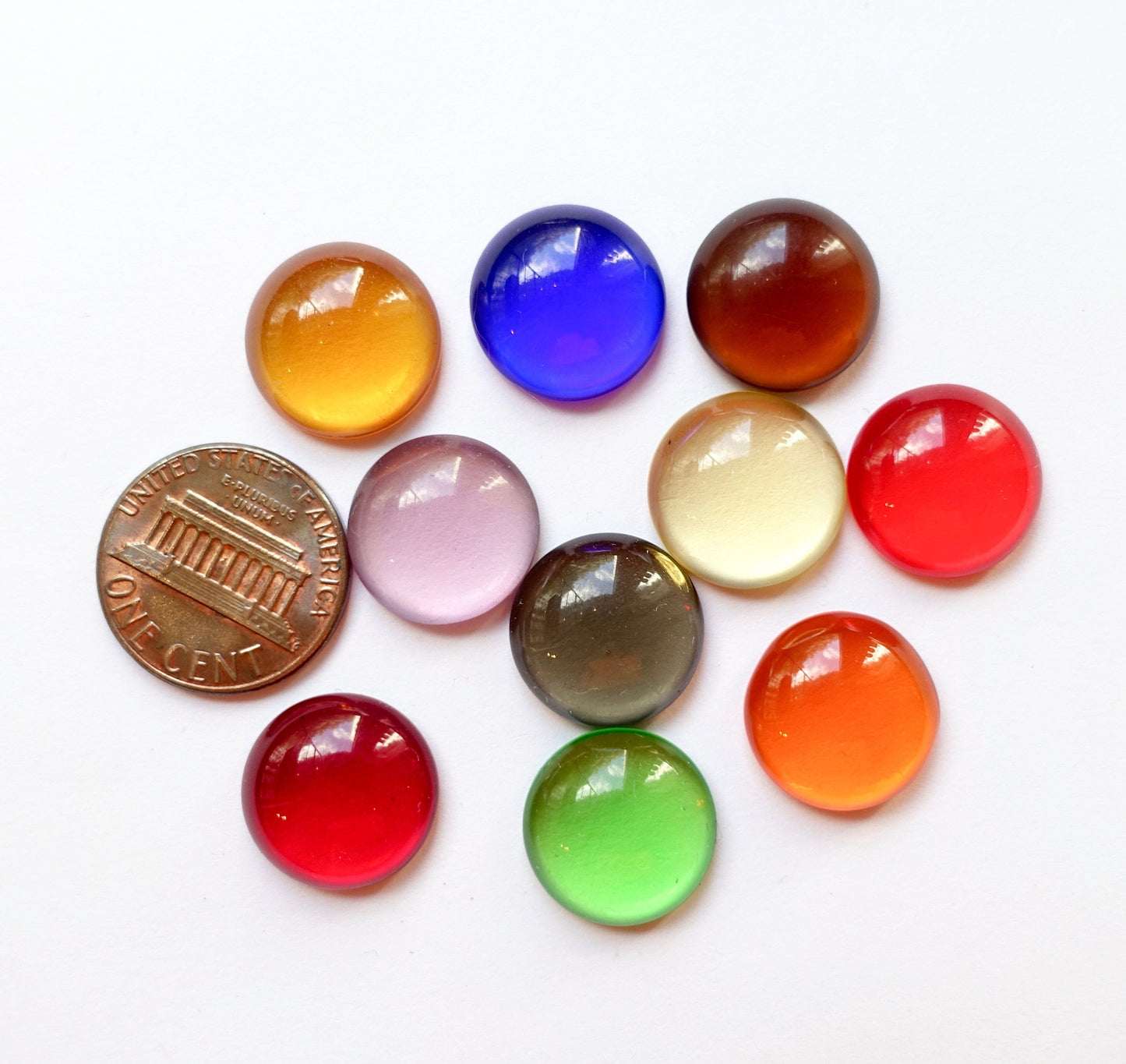 6 Cabochons 15mm rund transparent bunt