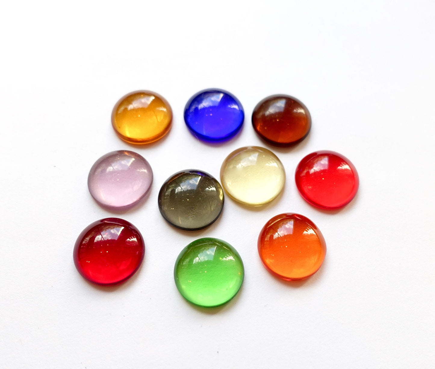 6 Cabochons 15mm rund transparent bunt